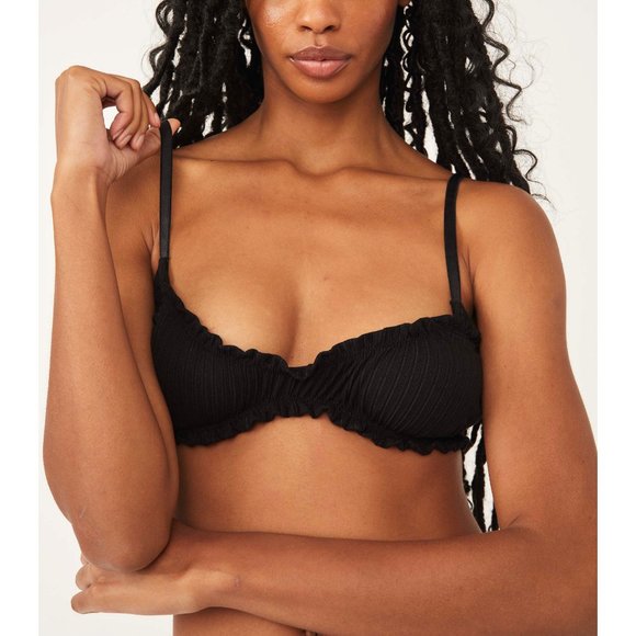 FREE PEOPLE At Home Pointelle Bralette / Black - Picture 1 of 8